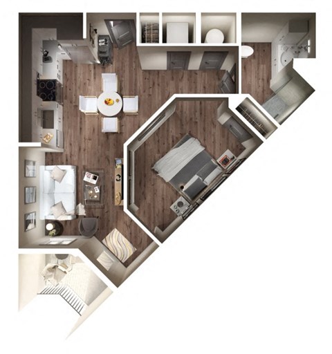 Floor plan for studio, 1 bath, 615 sqft